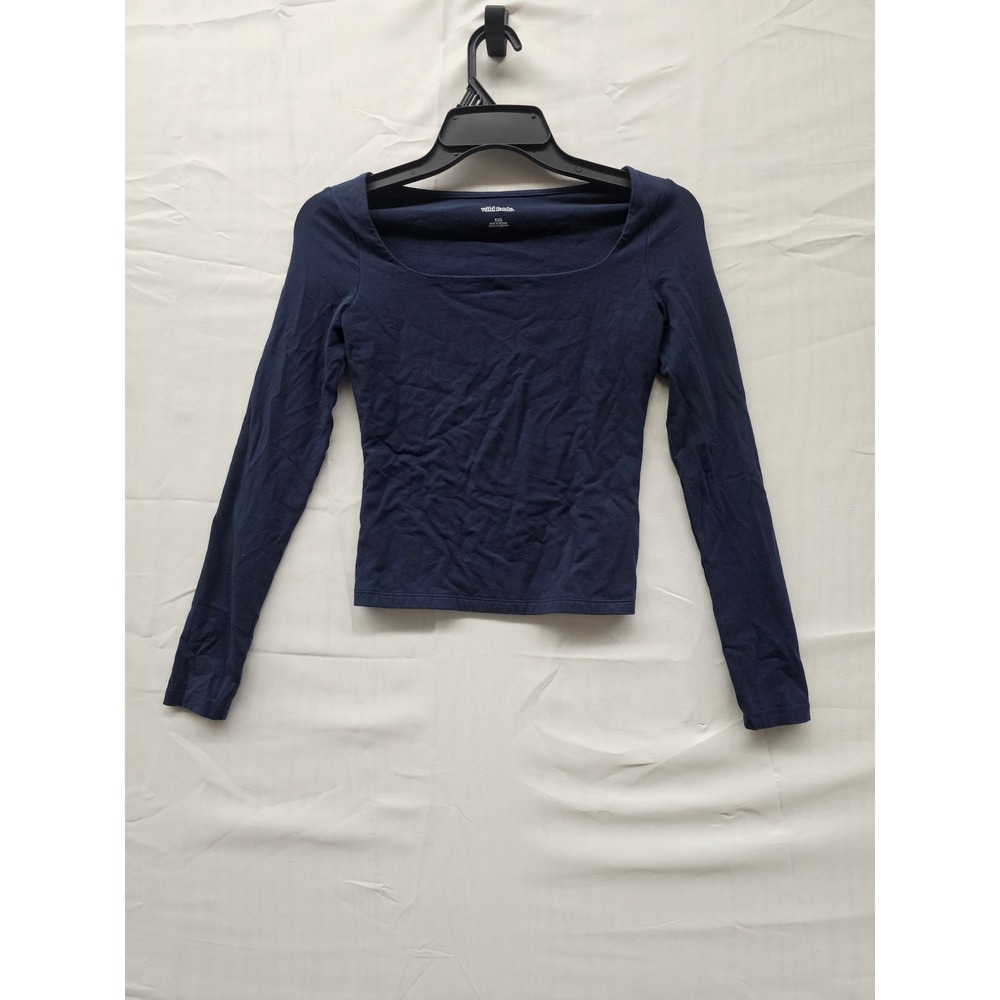 Wild Fable Womens Square Neck Long Sleeve Top Navy Cotton Blend Casual Size XXS‎